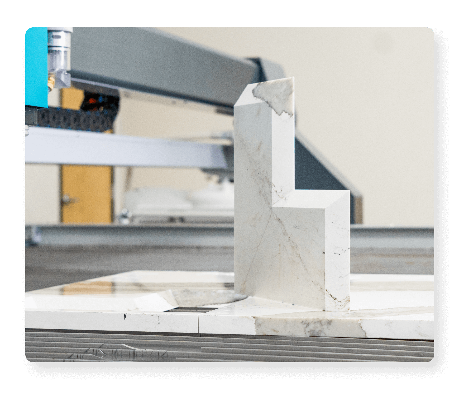 A waterjet cutting a beveled edge in metal 
